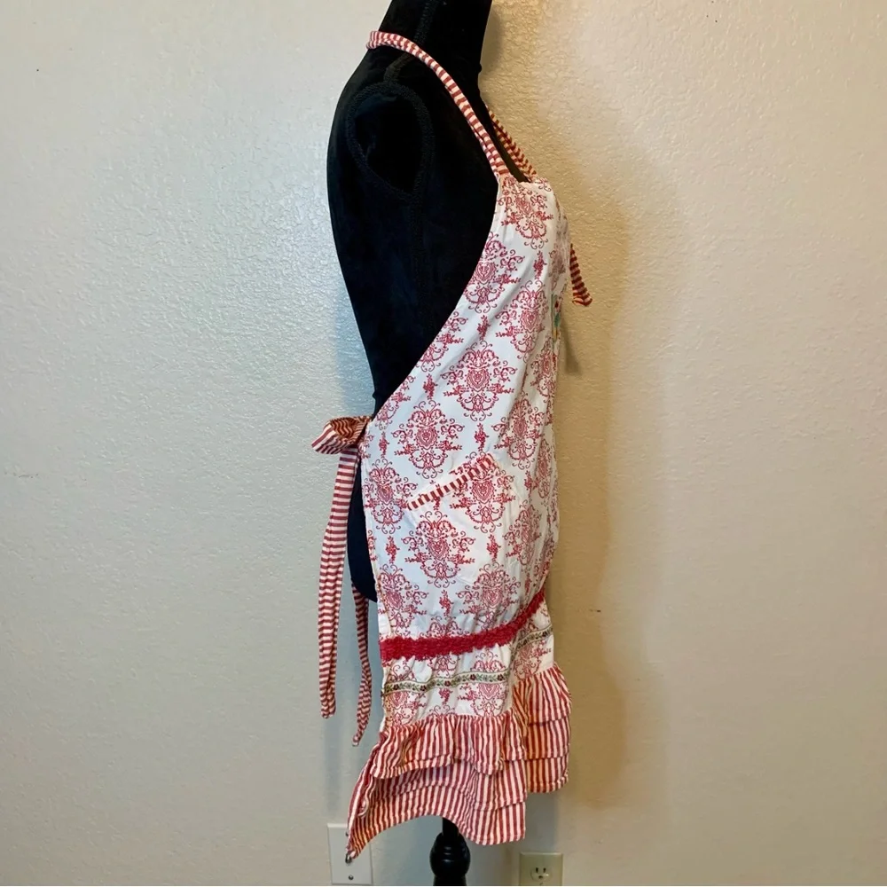 Sur La Table Peacock Embroidered Apron Red & White